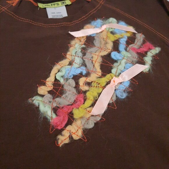 Little Mass Girls Outfit 6 Brown Yarn Top & Blue Flare Jeans Y2K Boho 2000s - Picture 7 of 16